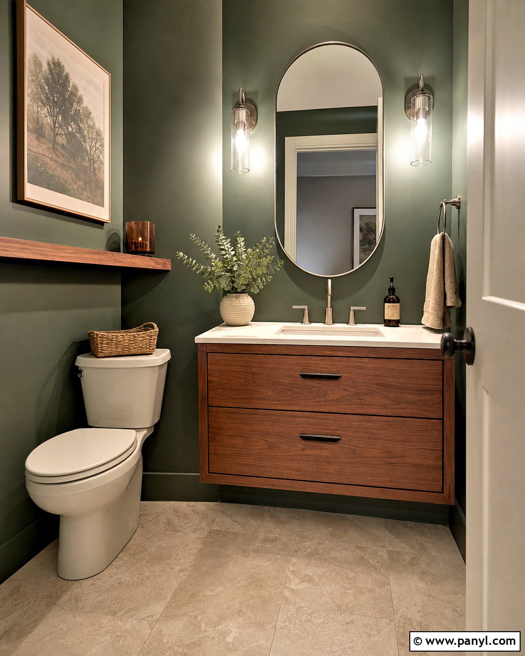 Green Powder Room With Wood Vanity - 20 green powder room ideas