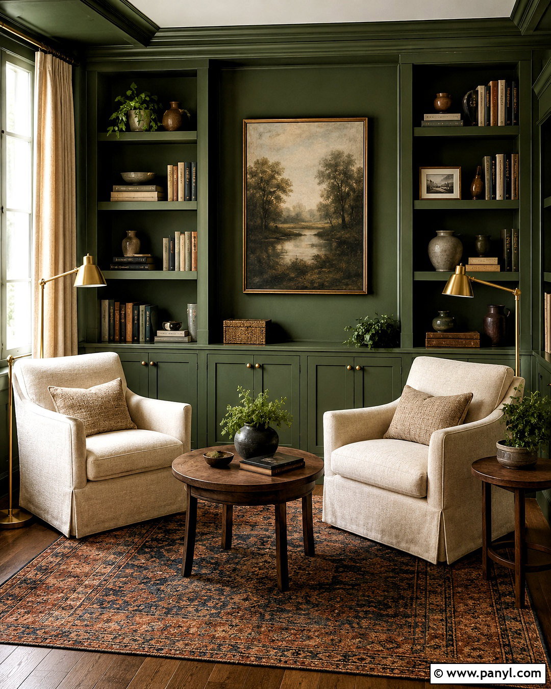 Green Reading Room - 40 green wall room ideas