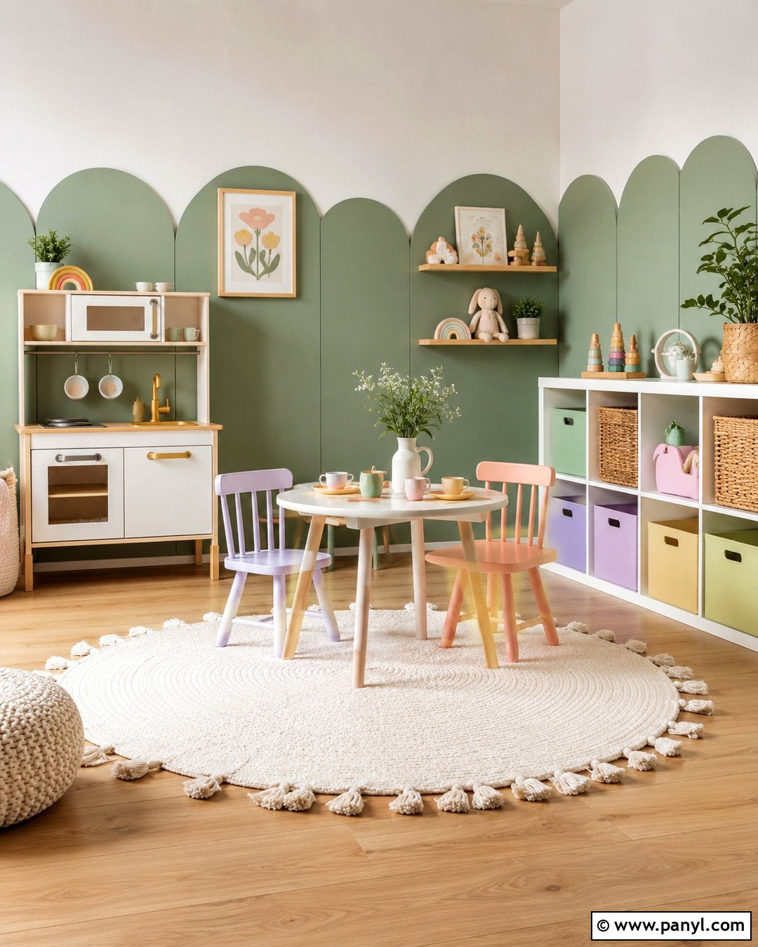 Green Scalloped Accent Wall Playroom - 20 Green Accent Wall Playroom Ideas