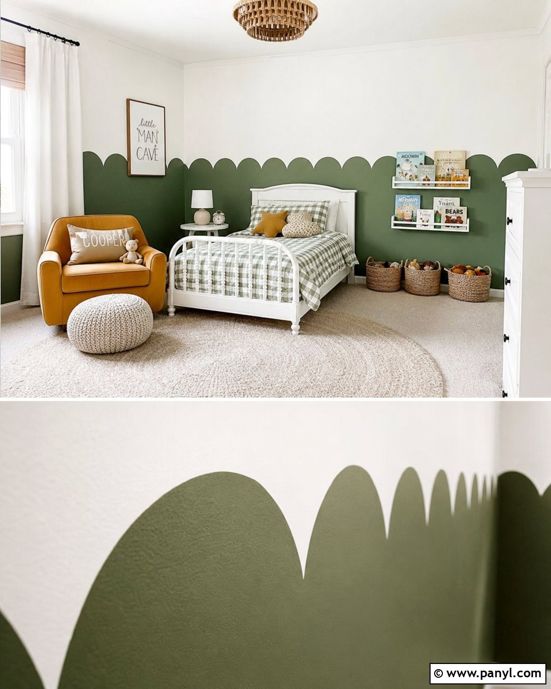 Green Scalloped And White Kids Bedroom Wall - 25 Half Green Half White Wall Ideas