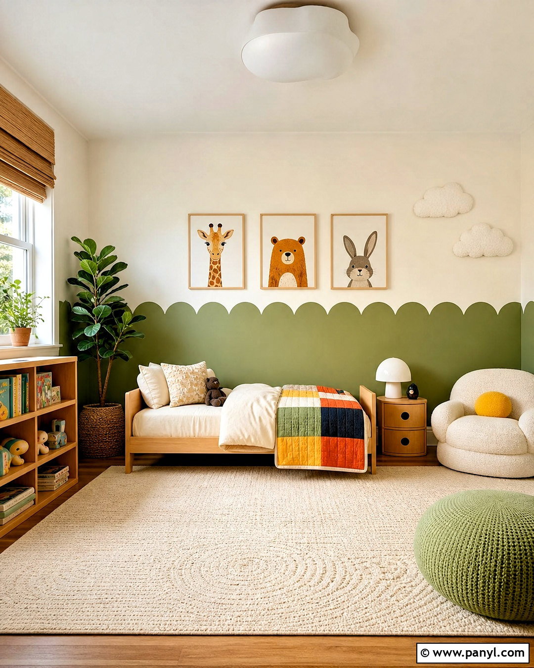Green Scalloped Half Wall Kids Room - 20 half green wall ideas