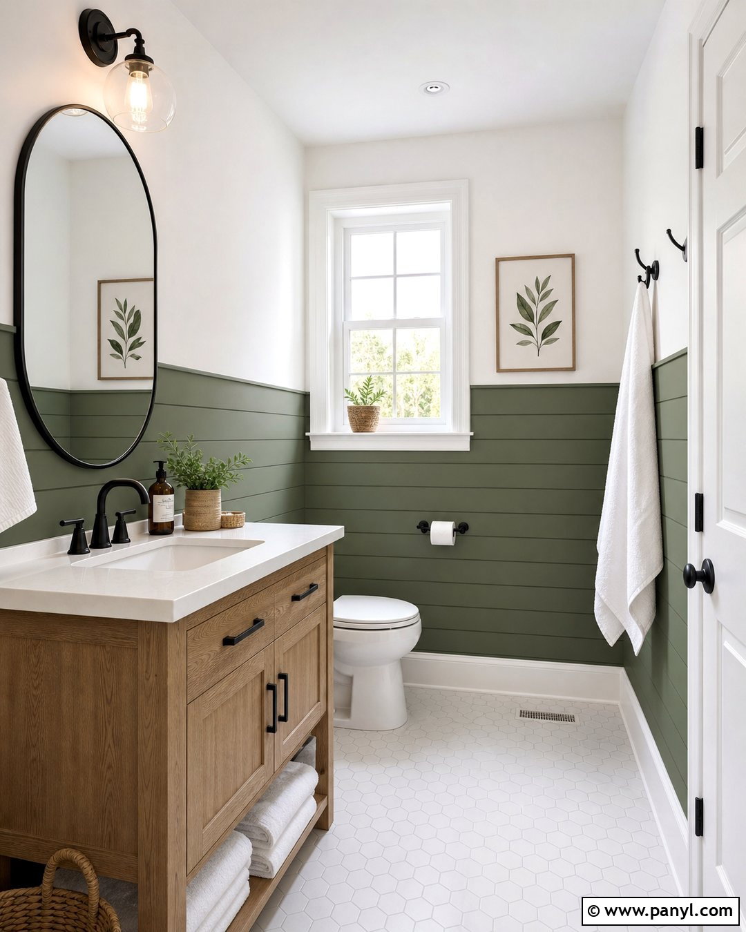 Green Shiplap And White Bathroom Wall - 25 Half Green Half White Wall Ideas