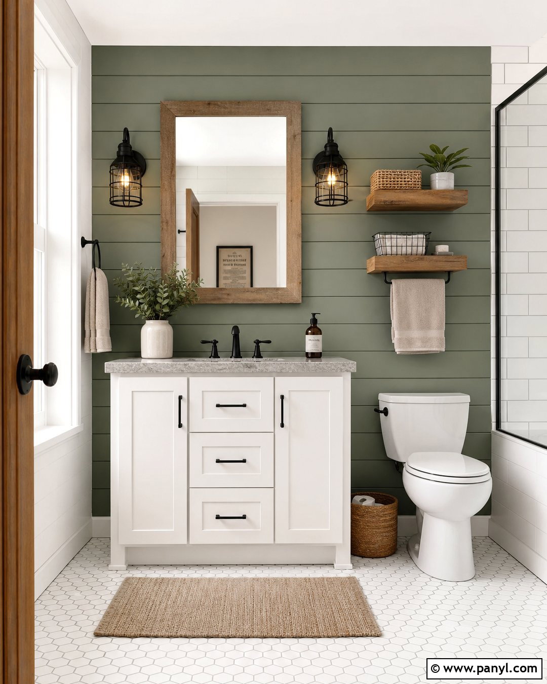 Green Shiplap Bathroom Accent Wall - 35 Green Accent Wall Bathroom Ideas