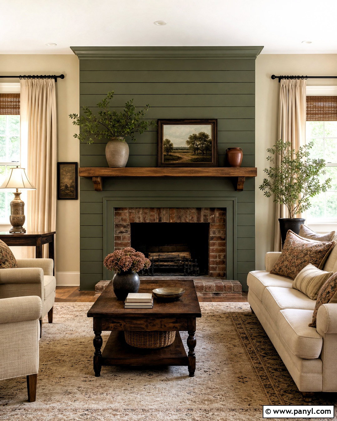 Green Shiplap Fireplace With Brick Hearth - 20 green shiplap fireplace ideas