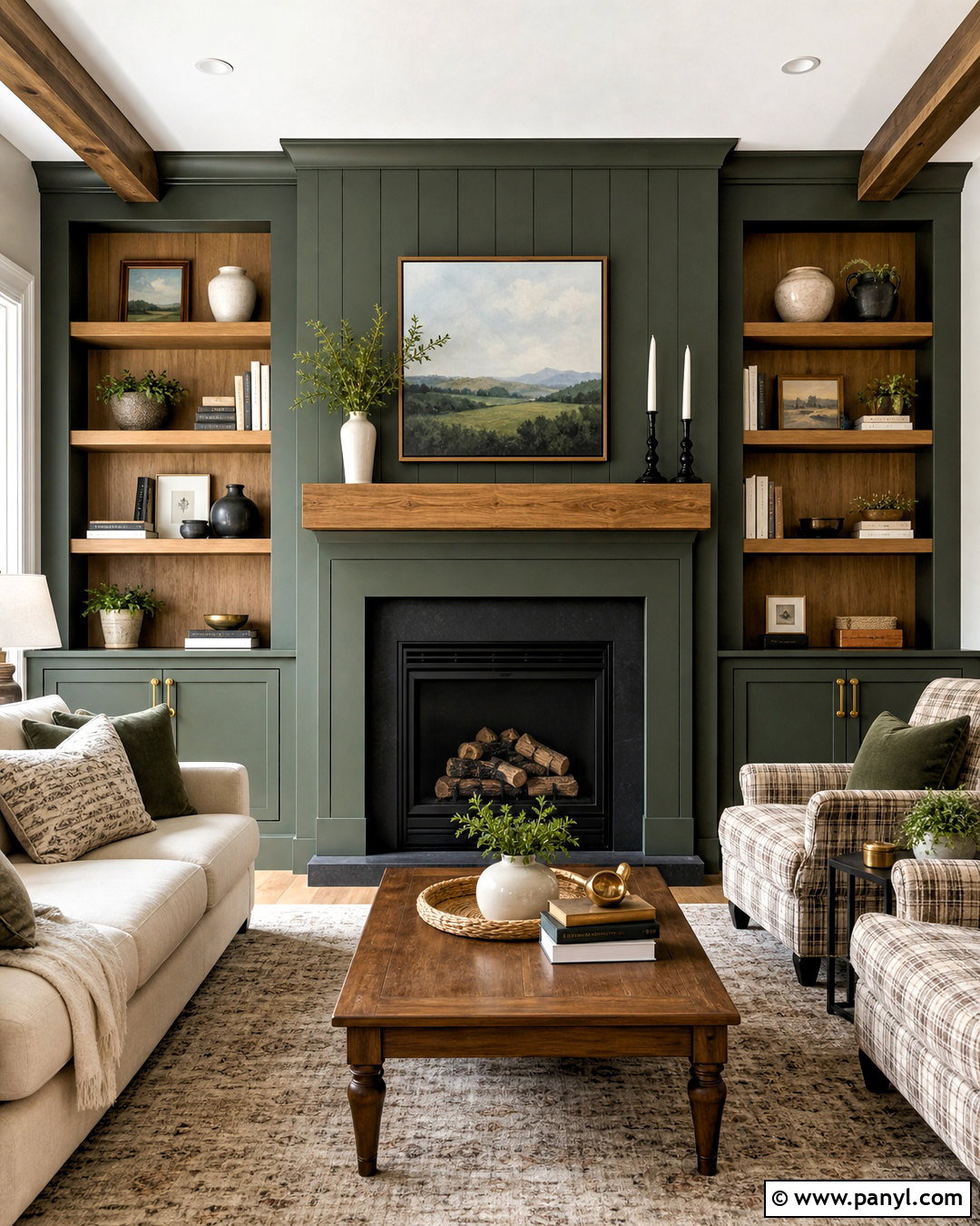 Green Shiplap Fireplace With Matching Built-Ins - 20 green shiplap fireplace ideas