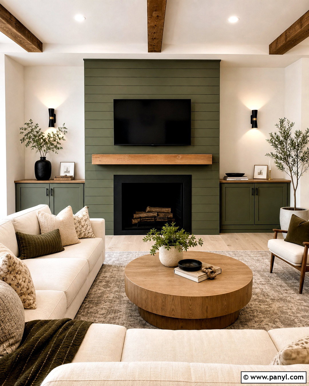Green Shiplap Fireplace With Mounted TV - 20 green shiplap fireplace ideas