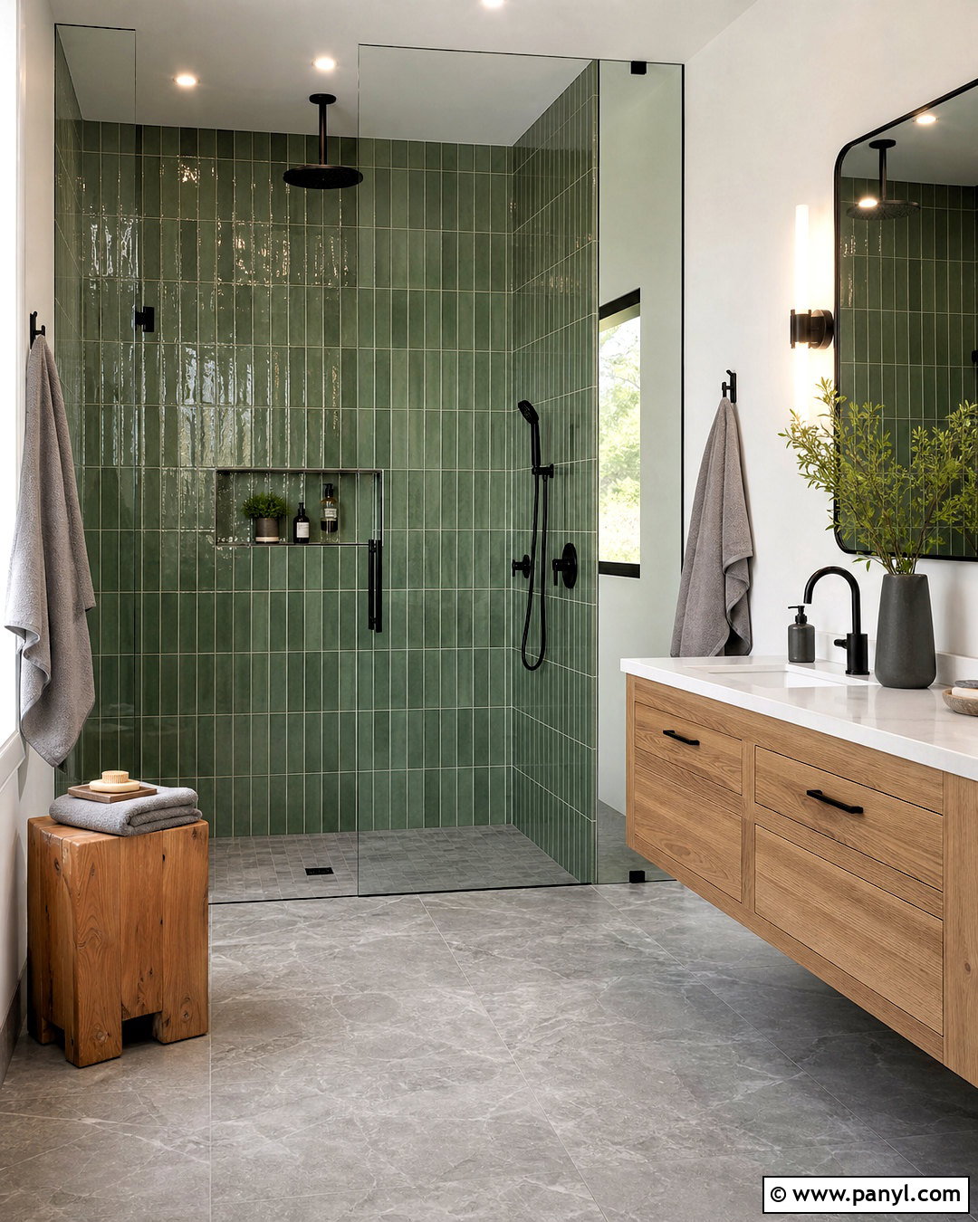 Green Shower Tile With Grey Floor - 20 grey and green bathroom ideas