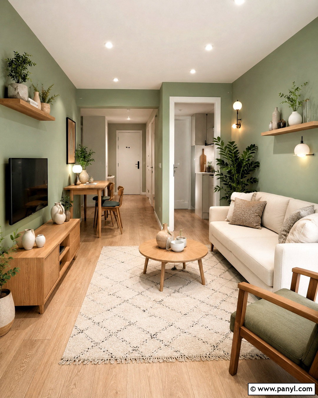 Green Small Apartment Living Room - 40 green wall room ideas