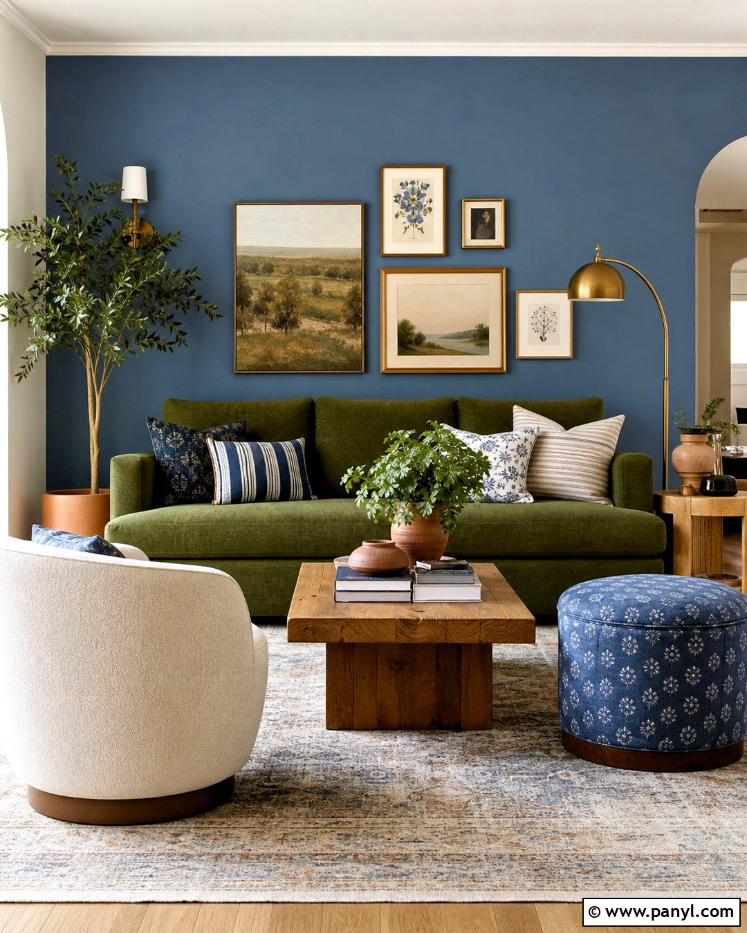 Green Sofa And Blue Accent Wall - 20 green and blue decor ideas