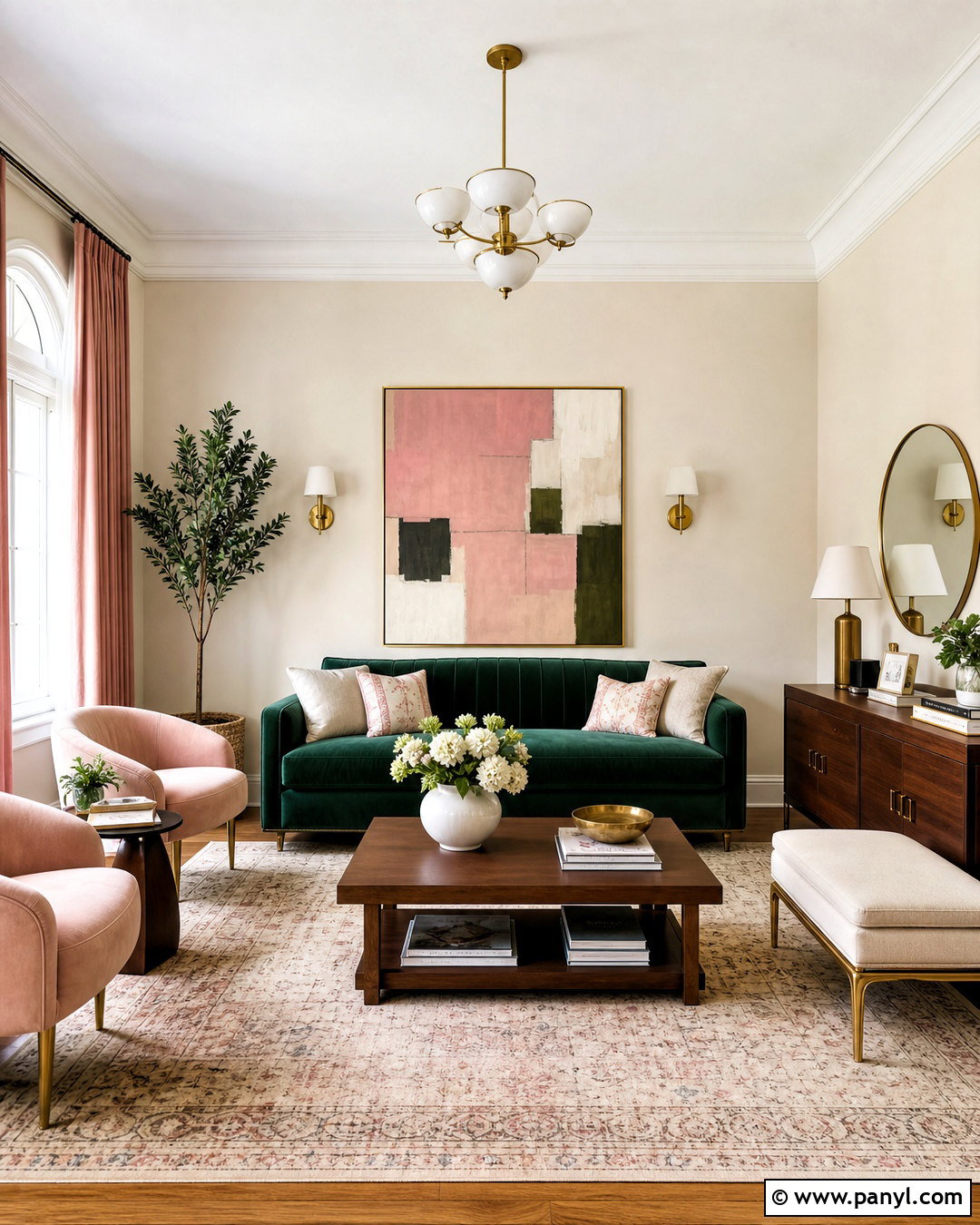 Green Sofa With Blush Pink - 20 green sofa living room colour schemes