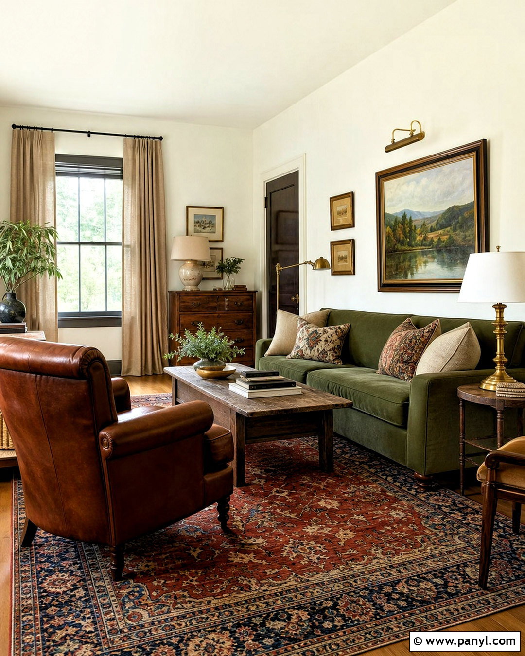 Green Sofa With Brick Red - 20 green sofa living room colour schemes