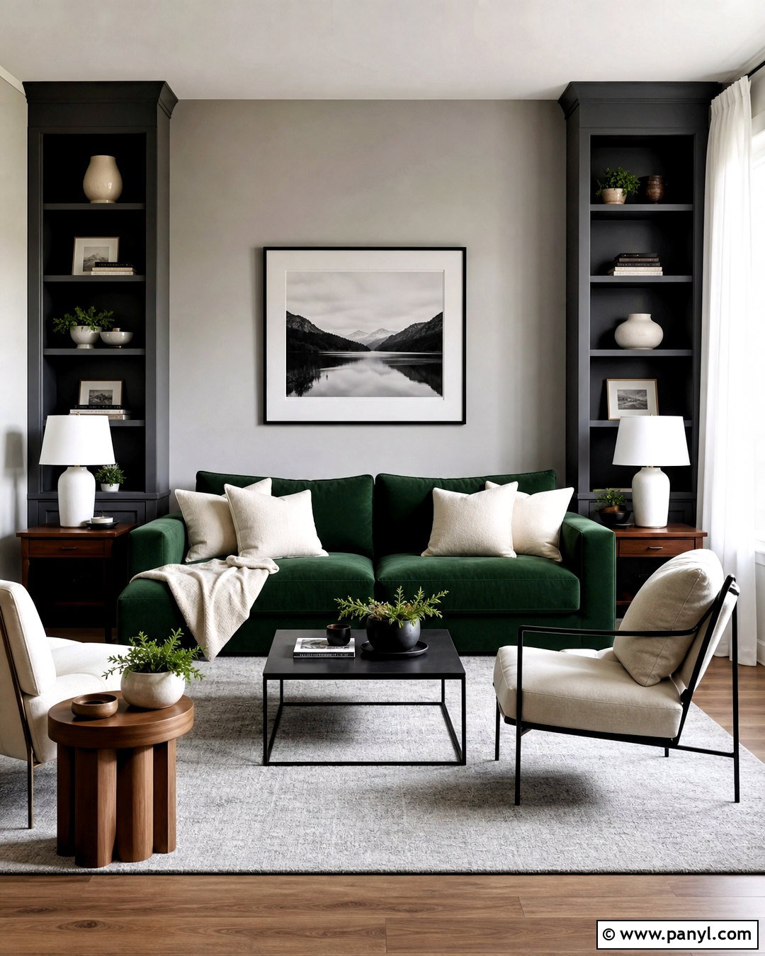 Green Sofa With Charcoal And Black - 20 green sofa living room colour schemes