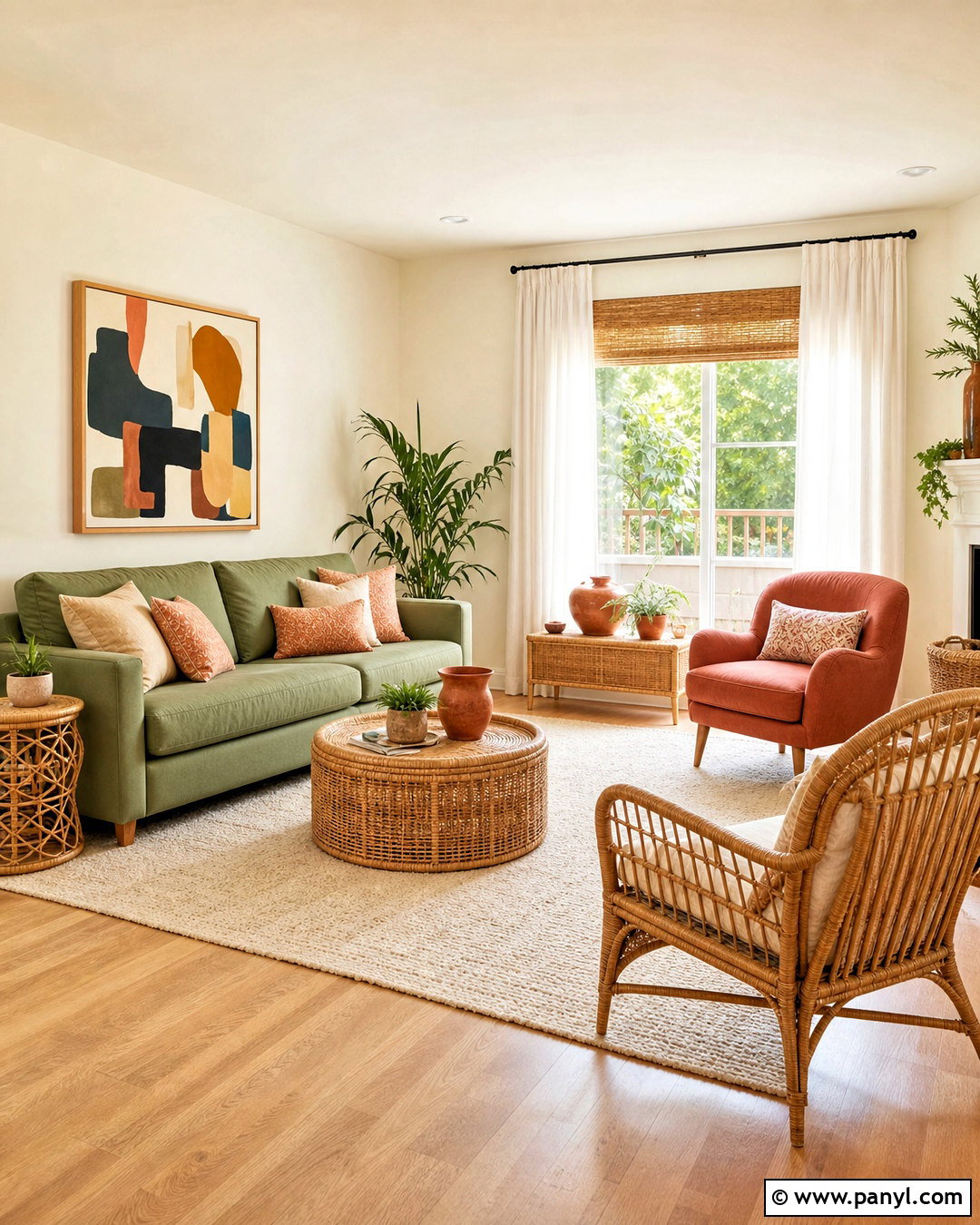 Green Sofa With Coral And Peach - 20 green sofa living room colour schemes