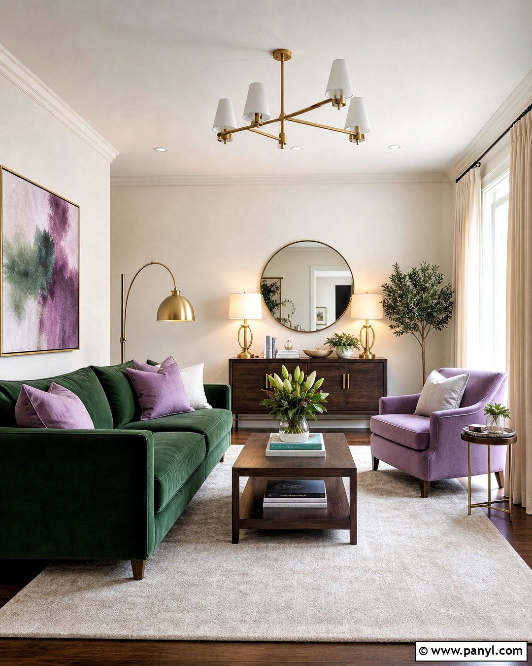 Green Sofa With Lavender And Lilac - 20 green sofa living room colour schemes