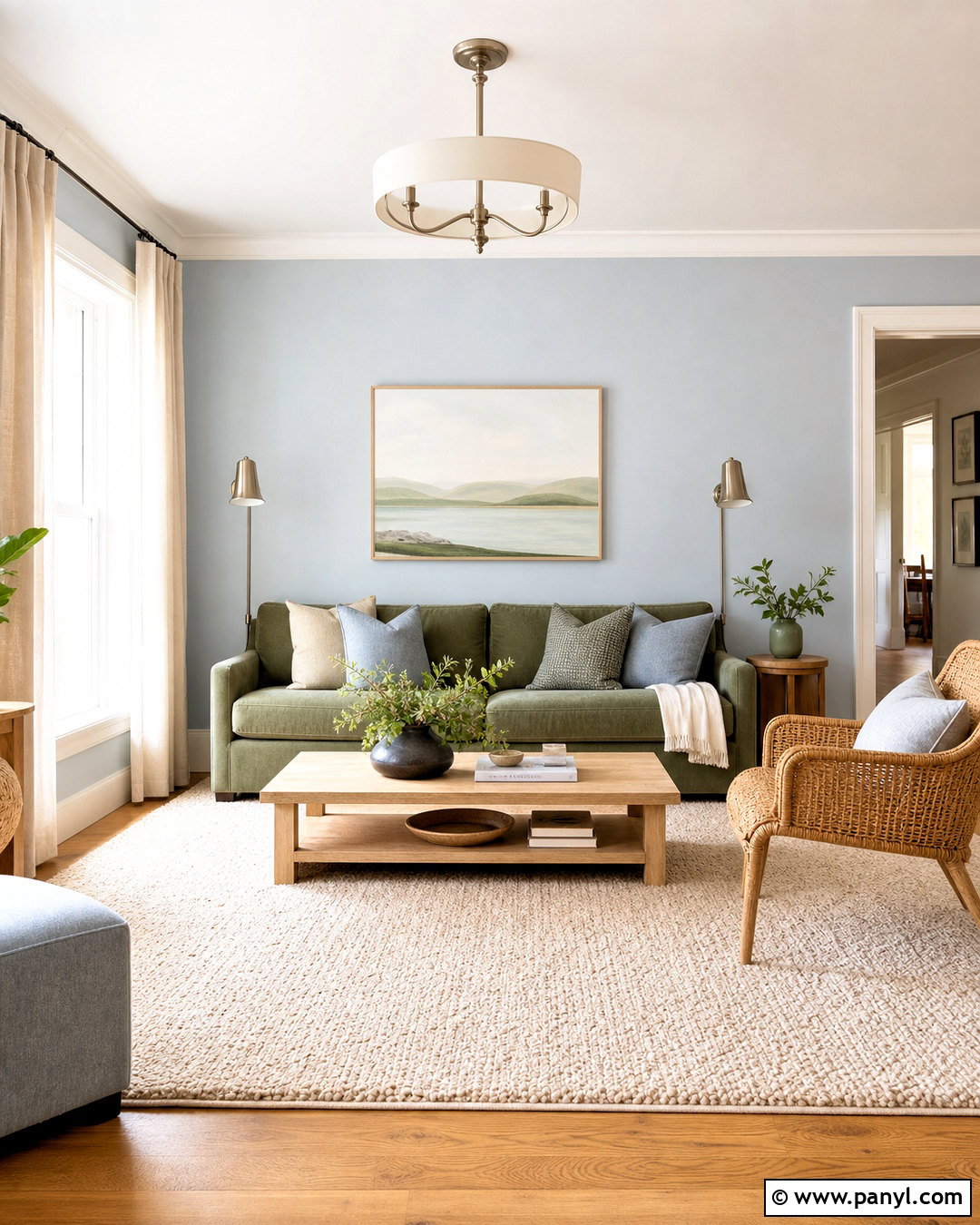 Green Sofa With Powder Blue - 20 green sofa living room colour schemes