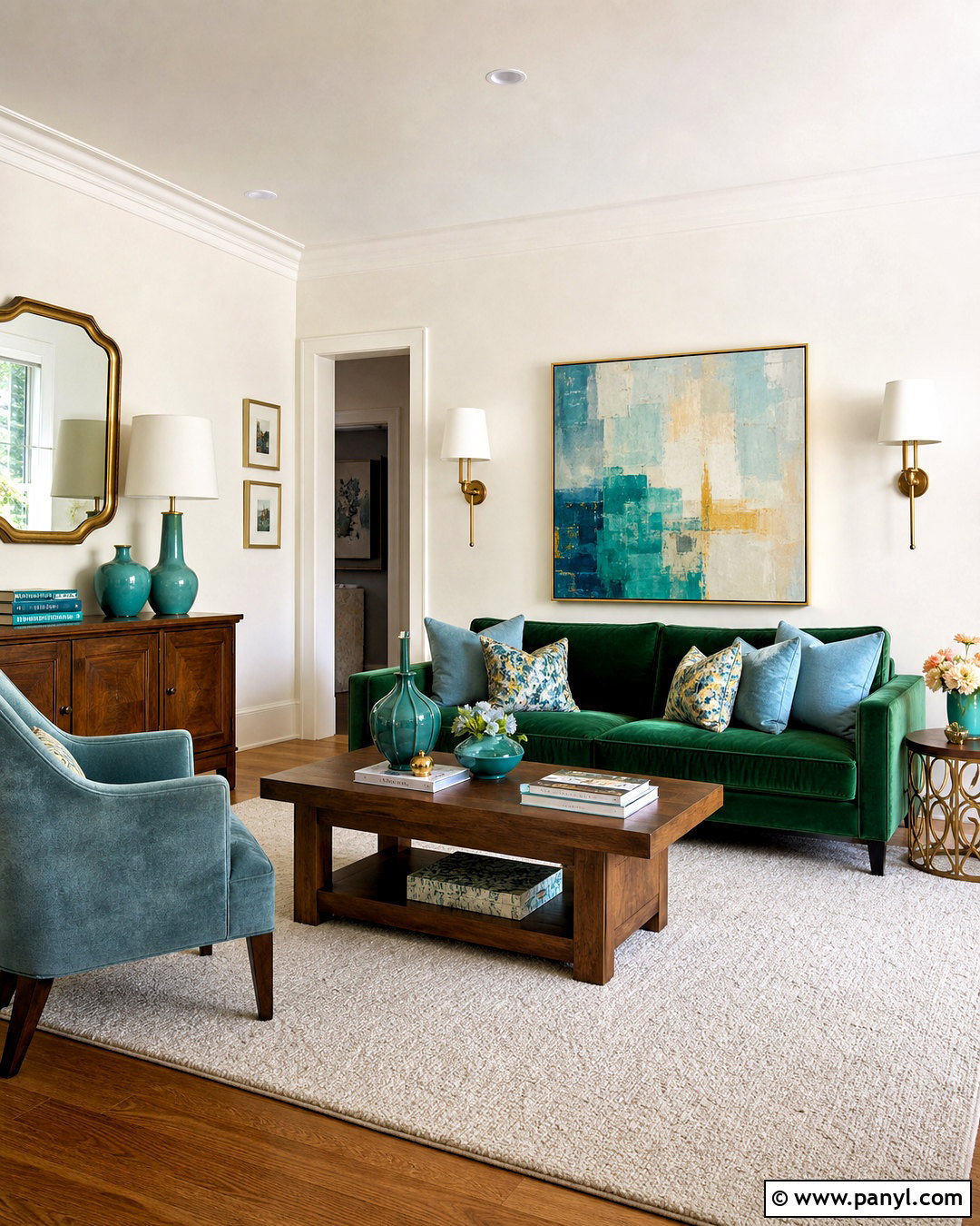 Green Sofa With Teal And Turquoise - 20 green sofa living room colour schemes