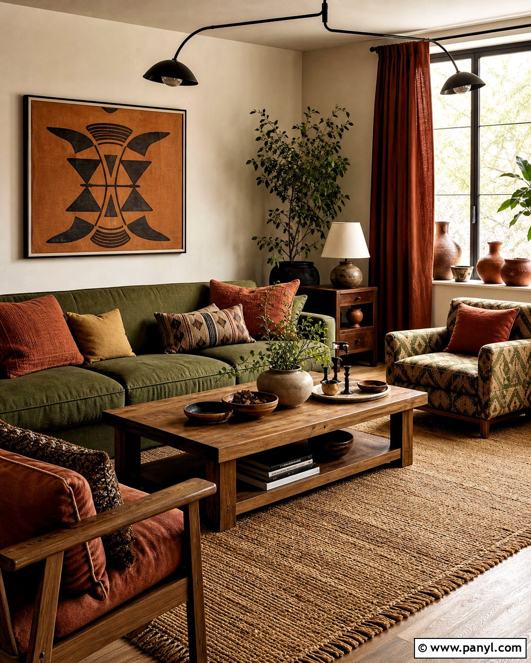 Green Sofa With Terracotta And Rust - 20 green sofa living room colour schemes