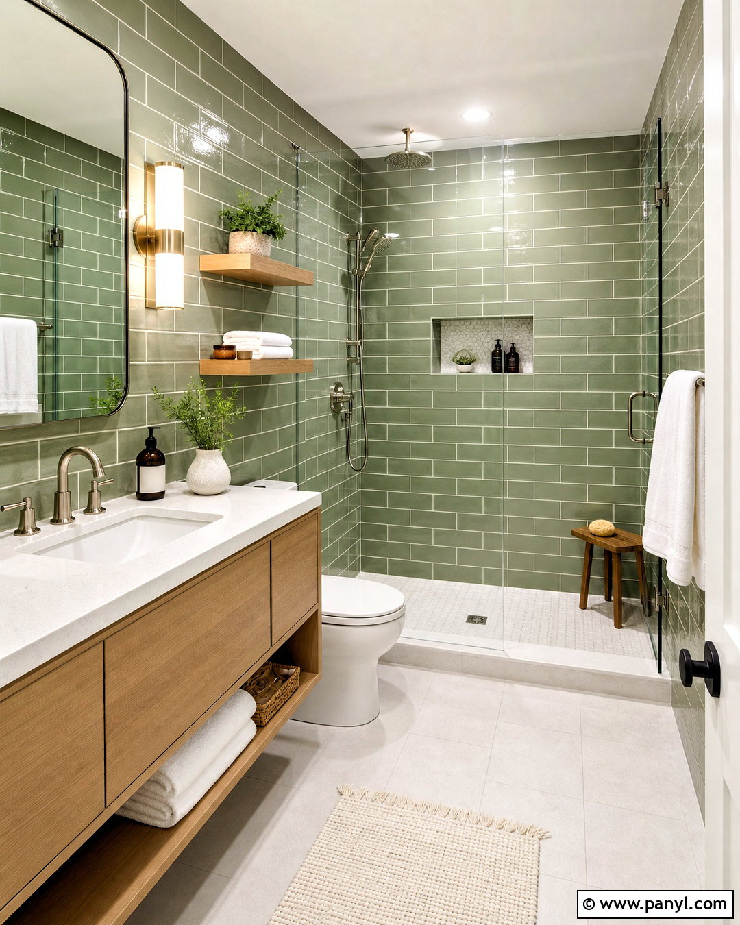 Green Subway Tile Bathroom - 20 green and white bathroom ideas