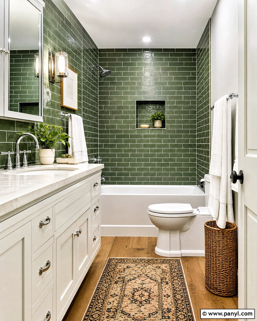 Green Subway Tile Bathroom With White Grout - 20 green bathroom design ideas