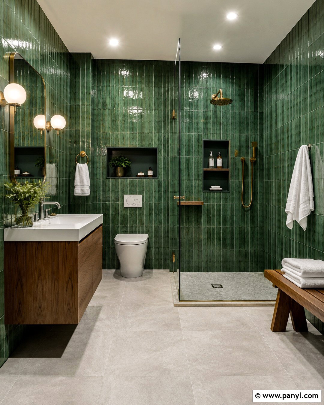 Green Subway Tile Walls With Grey Floor - 20 Bathroom Green Walls Grey Floor Ideas