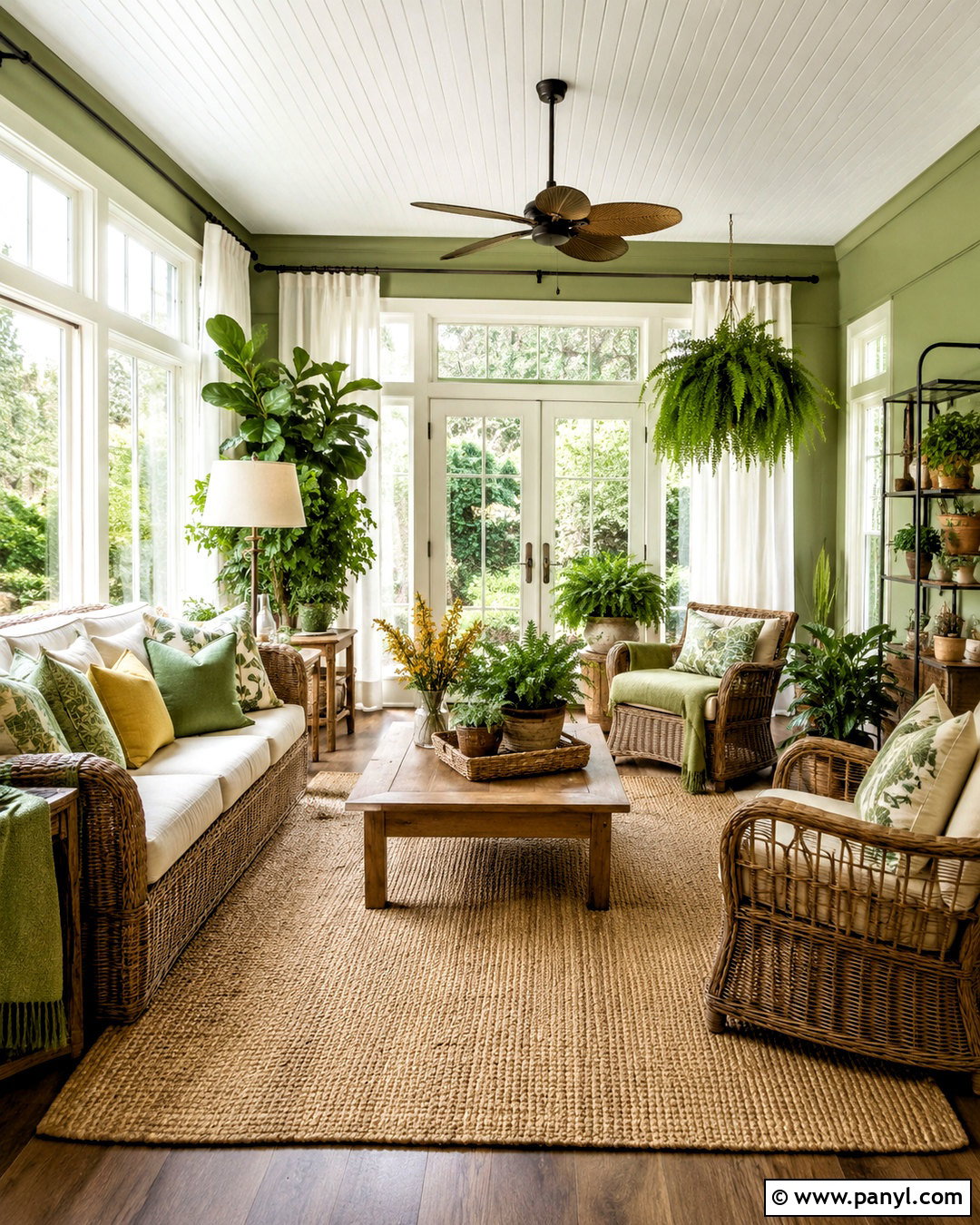 Green Sunroom - 40 green wall room ideas