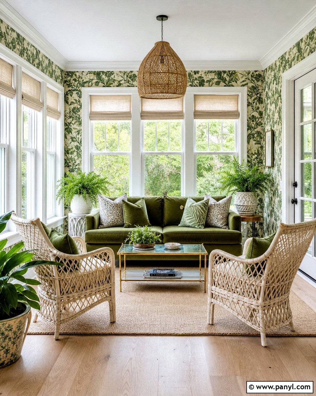Green Sunroom With Botanical Wallpaper - 20 green sunroom ideas