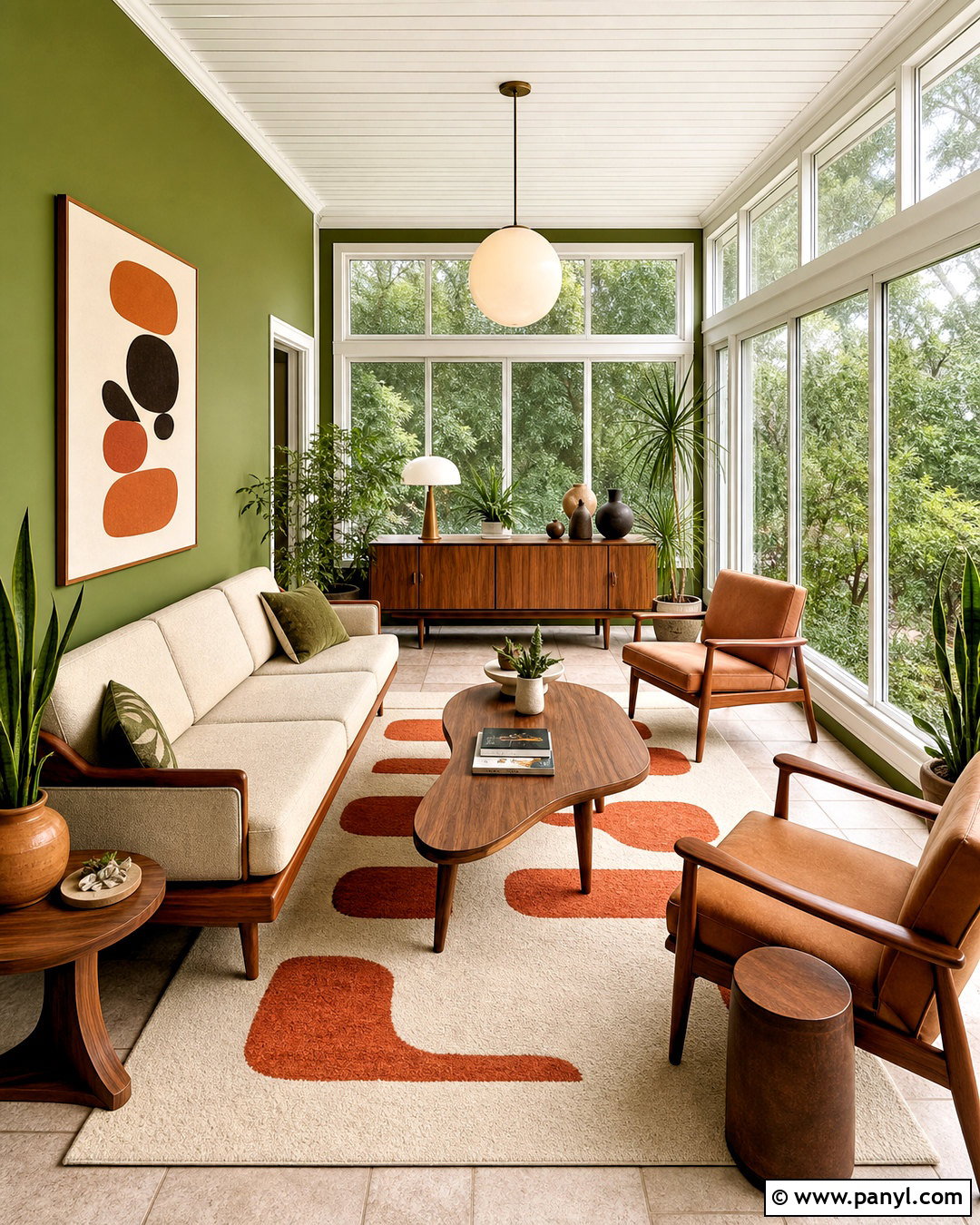 Green Sunroom With Midcentury Furniture - 20 green sunroom ideas
