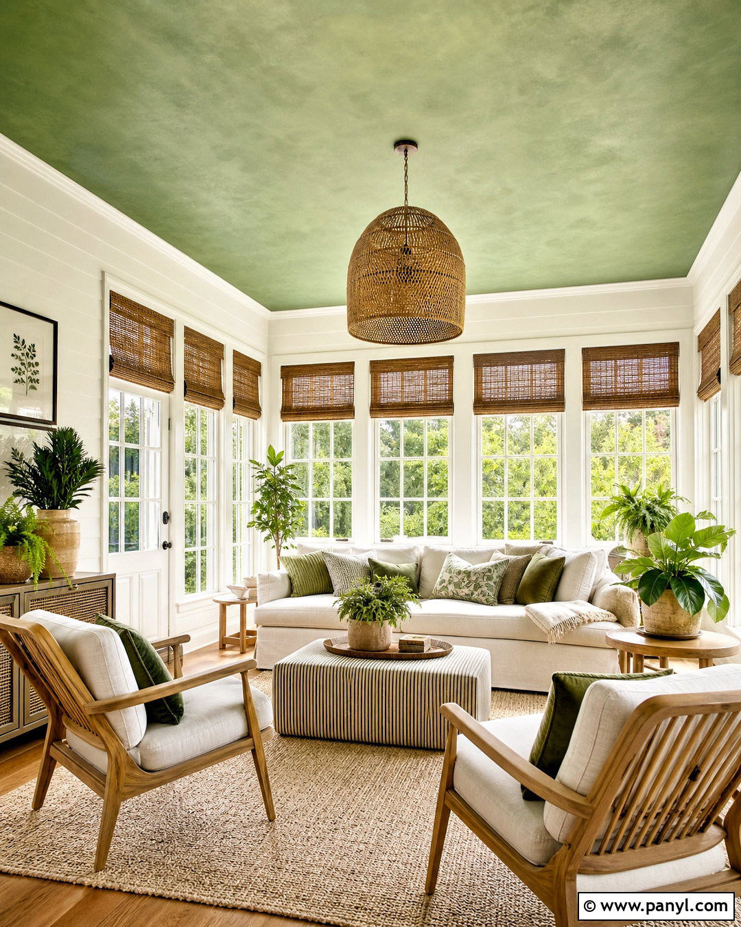 Green Sunroom With Painted Ceiling - 20 green sunroom ideas