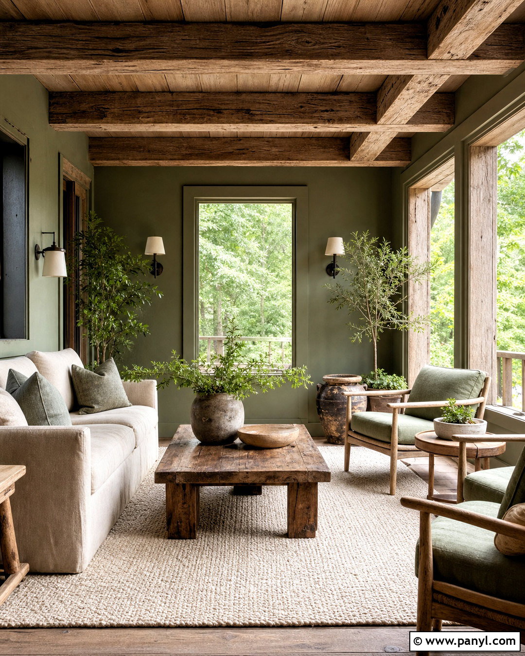 Green Sunroom With Rustic Wood Beams - 20 green sunroom ideas