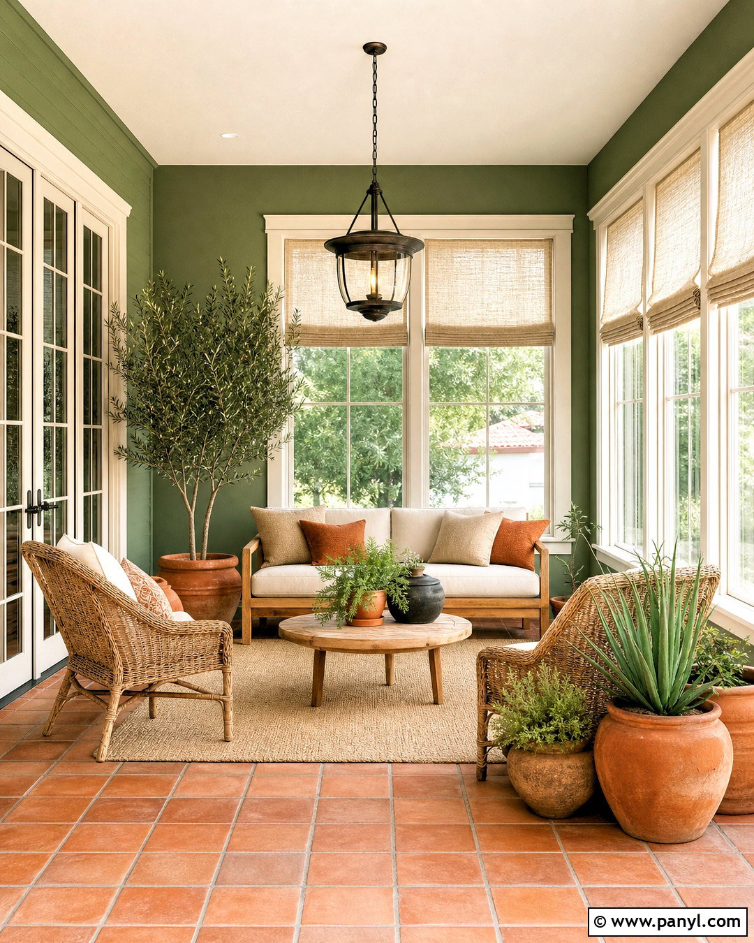 Green Sunroom With Terracotta Tile - 20 green sunroom ideas