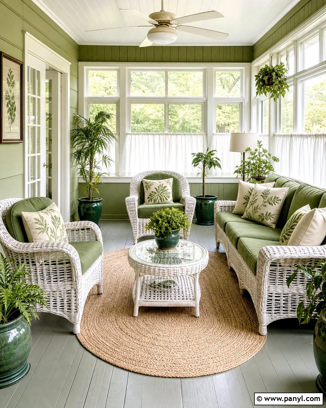 Green Sunroom With Wicker Seating - 20 green sunroom ideas