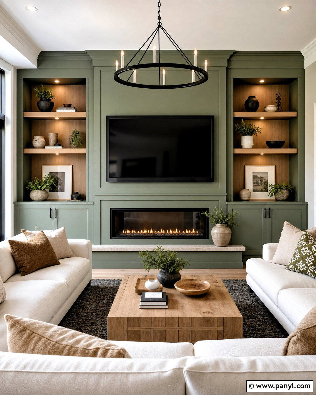 Green TV Wall With Fireplace - 20 green tv wall ideas