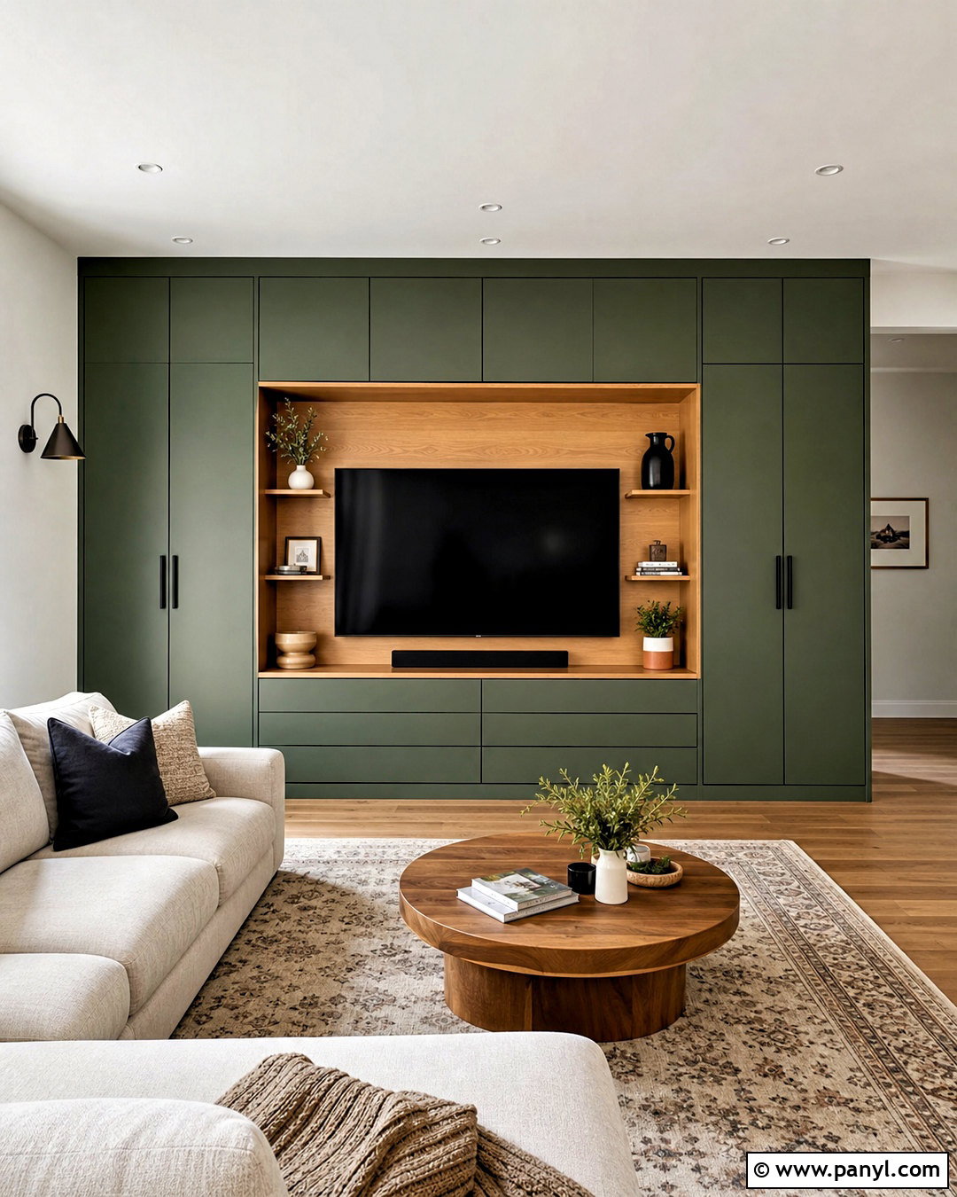 Green TV Wall With Hidden Storage - 20 green tv wall ideas
