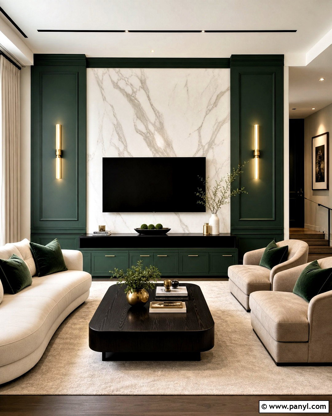 Green TV Wall With Marble - 20 green tv wall ideas