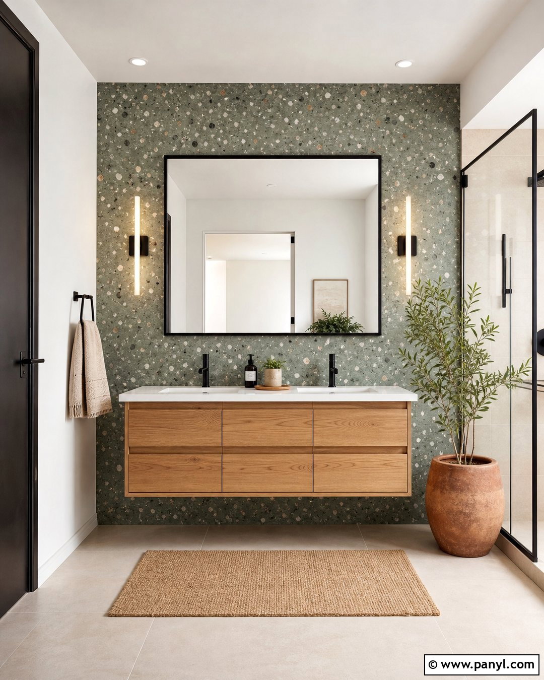 Green Terrazzo Bathroom Accent Wall - 35 Green Accent Wall Bathroom Ideas