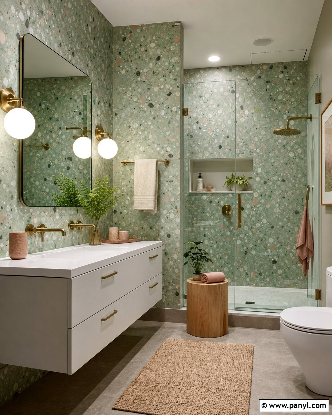 Green Terrazzo Bathroom Walls - 35 Green Bathroom Walls