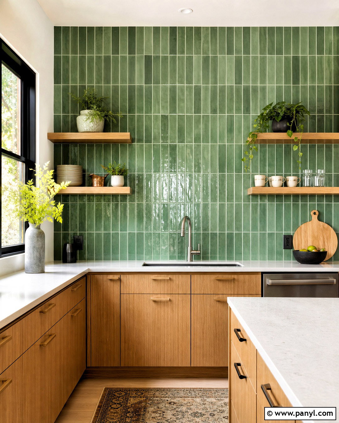 Green Tile Accent Wall Behind The Sink - 20 green accent wall kitchen ideas