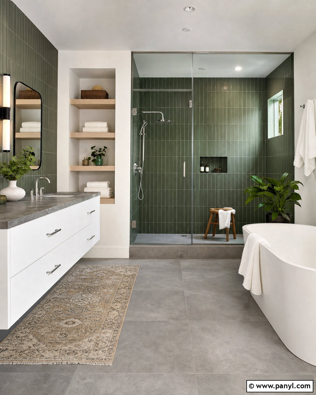 Green Tile and Gray Floor Bathroom - 20 gray and green bathroom ideas