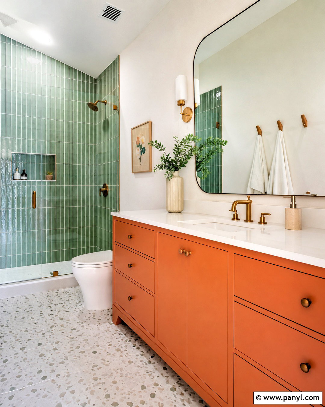 Green Tile and Orange Vanity Bathroom - 20 orange and green bathroom ideas