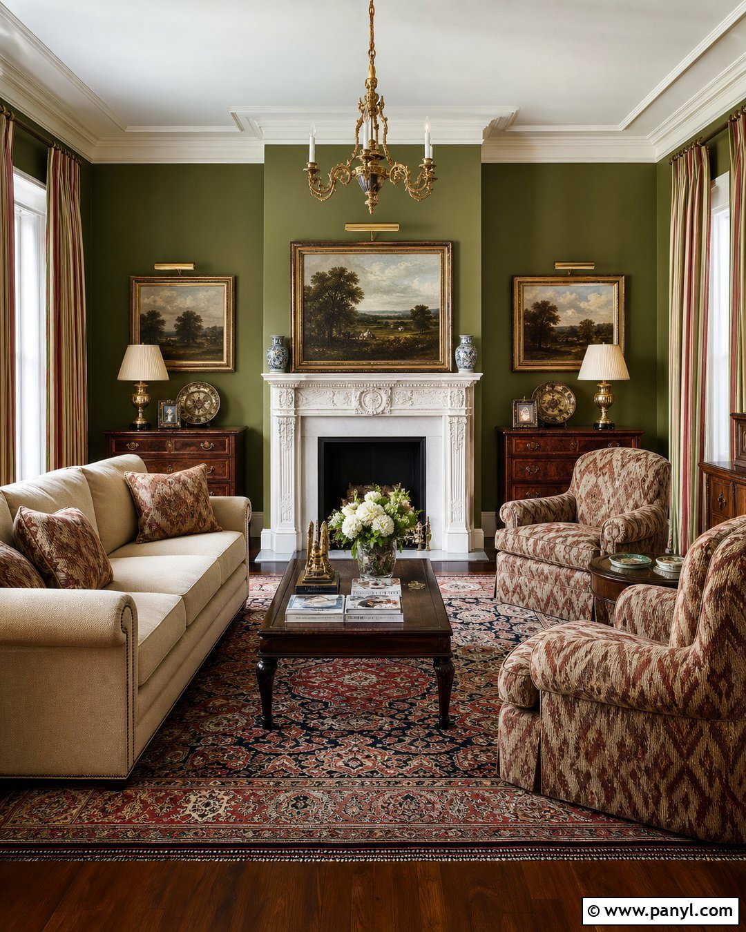 Green Traditional Living Room Walls - 30 Room Green Walls