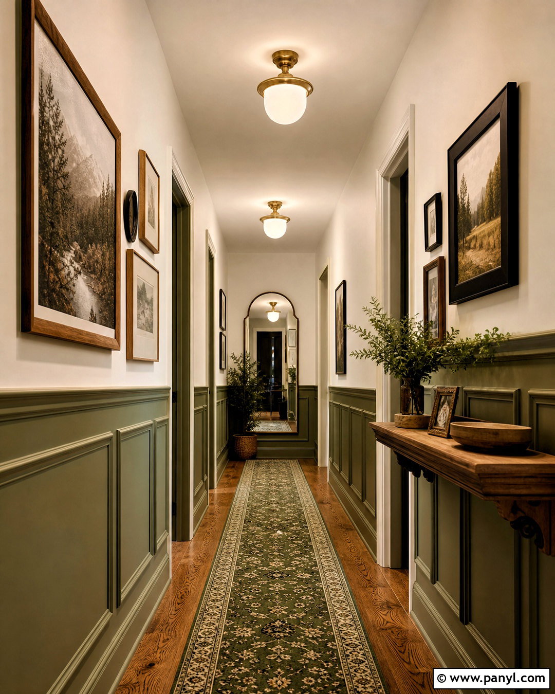 Green Transitional Hallway - 20 green interior design ideas