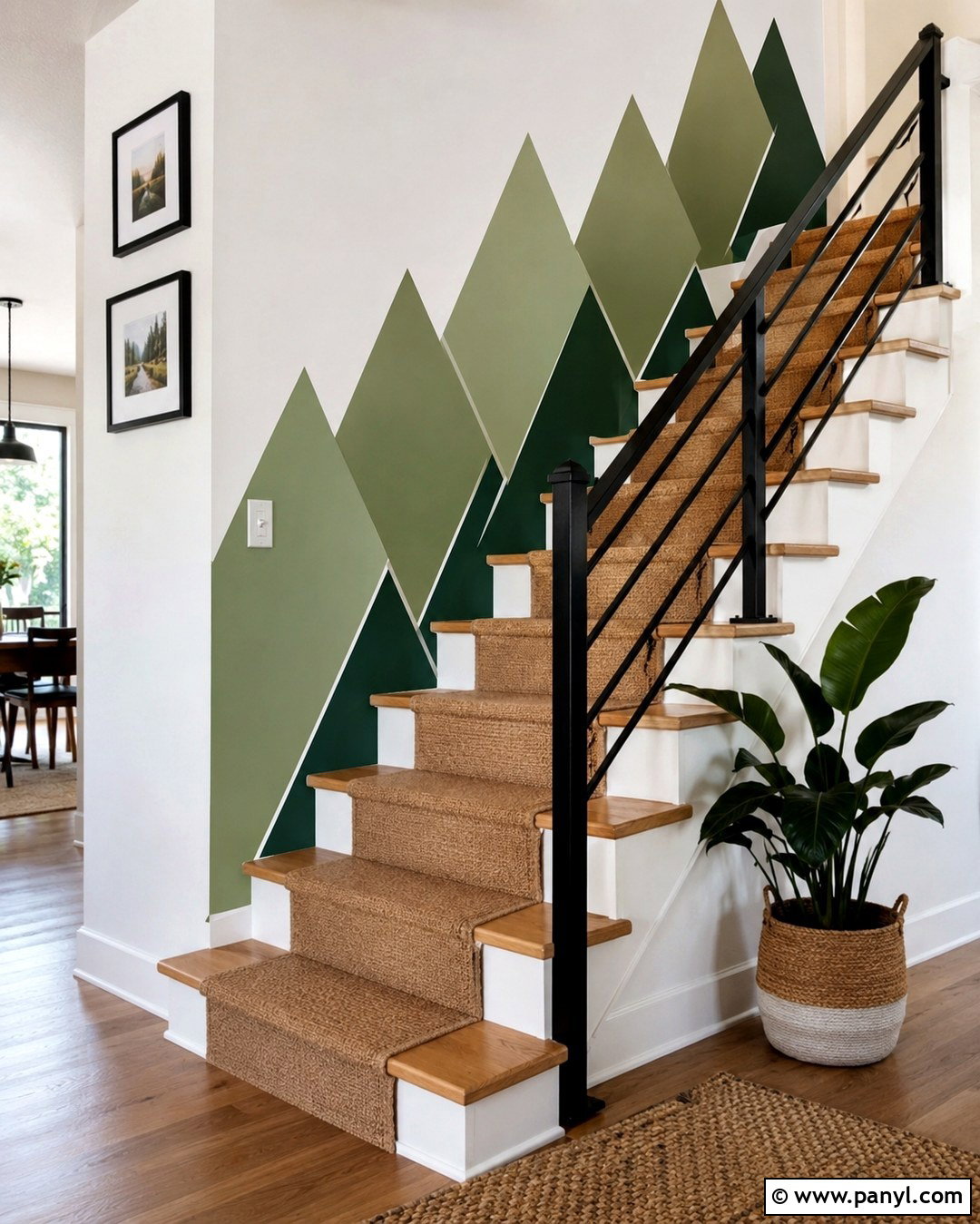 Green Triangle Staircase Wall - 20 Green Triangle Wall Paint Ideas