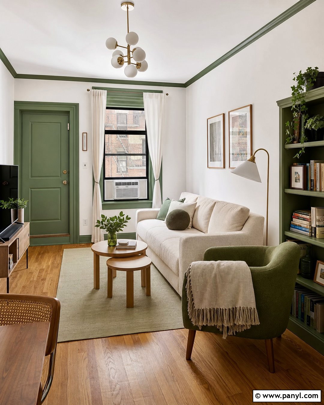 Green Trim Apartment Living Room - 35 green trim white walls