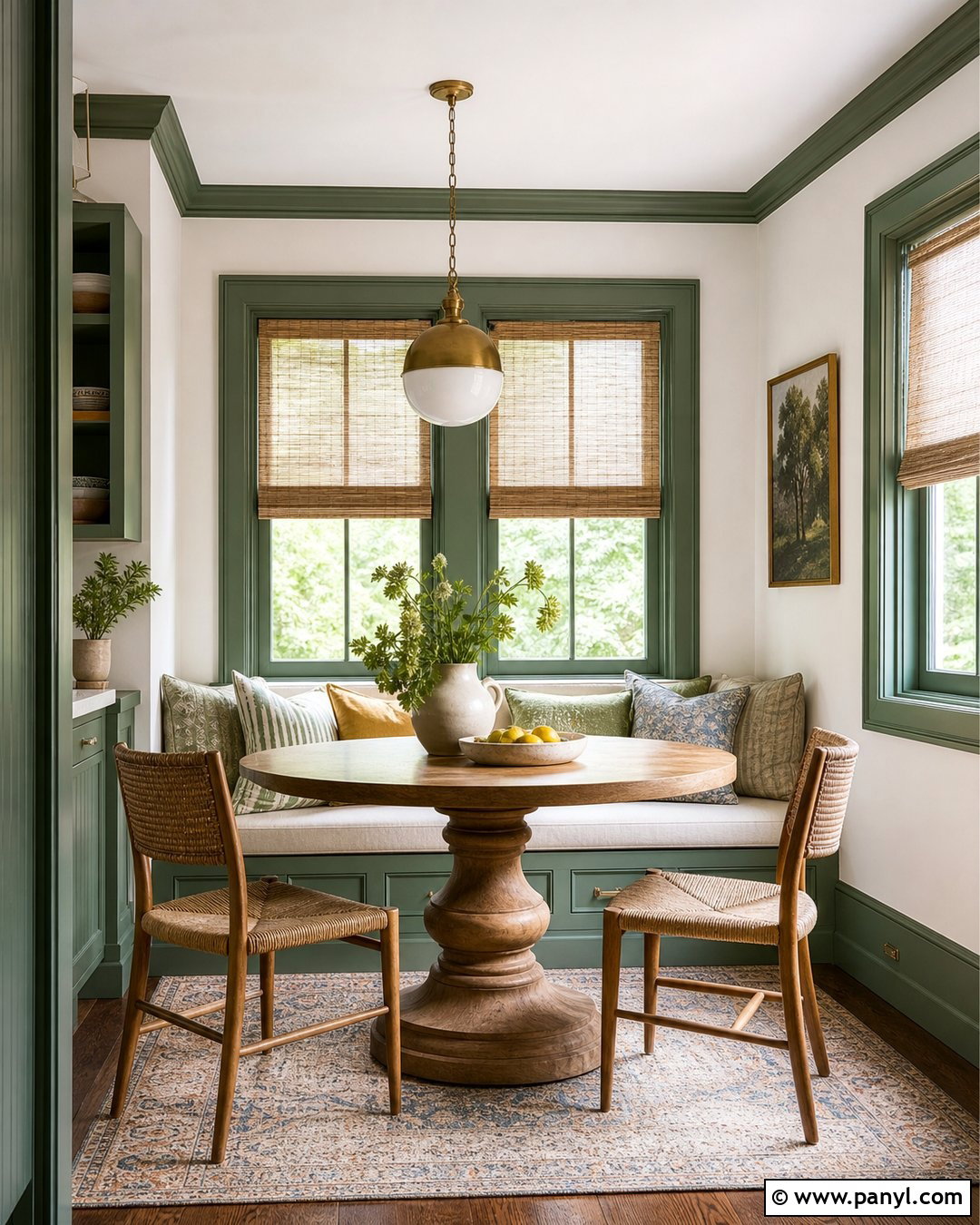 Green Trim Breakfast Nook - 35 green trim white walls