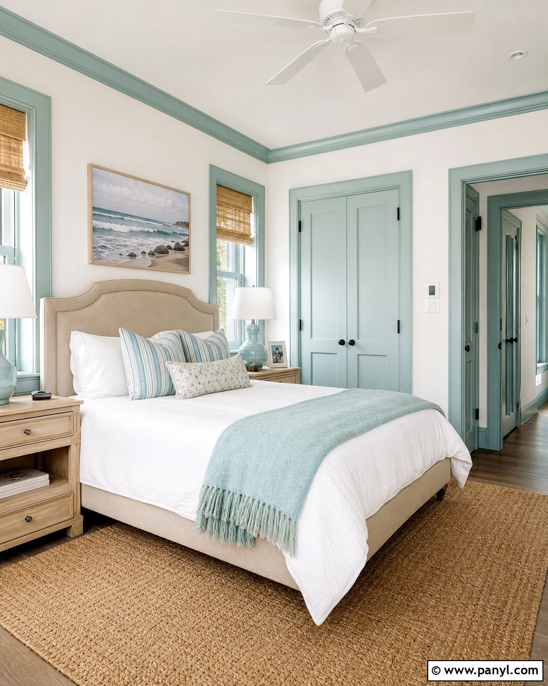 Green Trim Coastal Bedroom - 35 green trim white walls