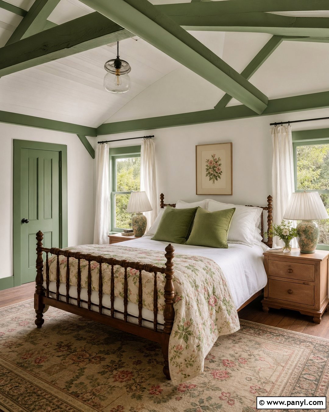 Green Trim Cottage Bedroom - 35 green trim white walls