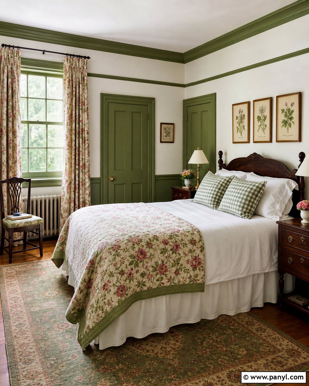 Green Trim English Country Bedroom - 35 green trim white walls