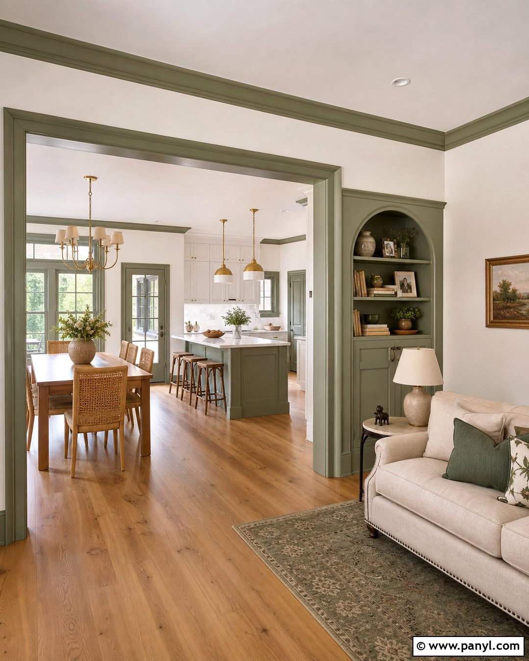 Green Trim Open-Plan Interior - 35 green trim white walls