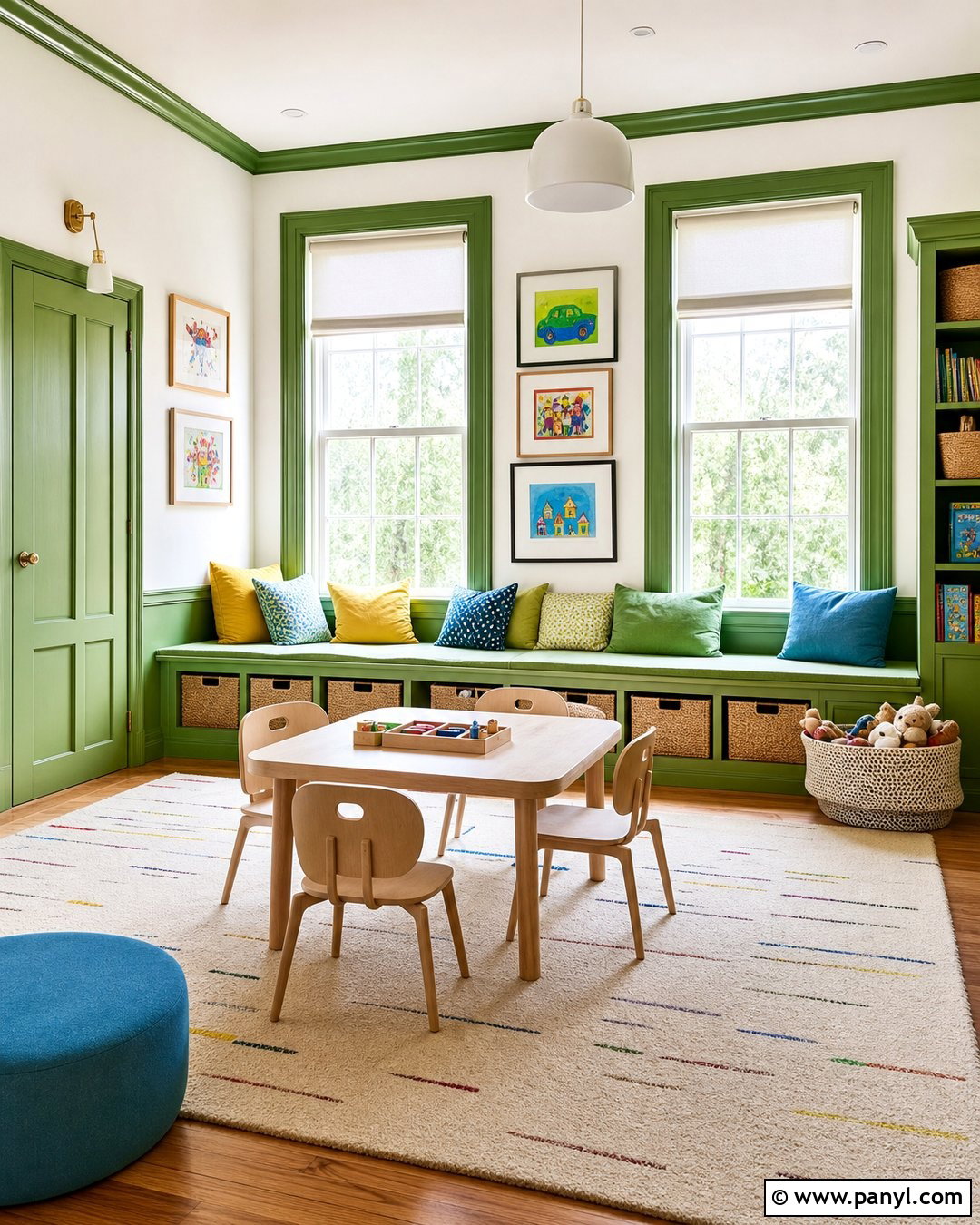 Green Trim Playroom - 35 green trim white walls