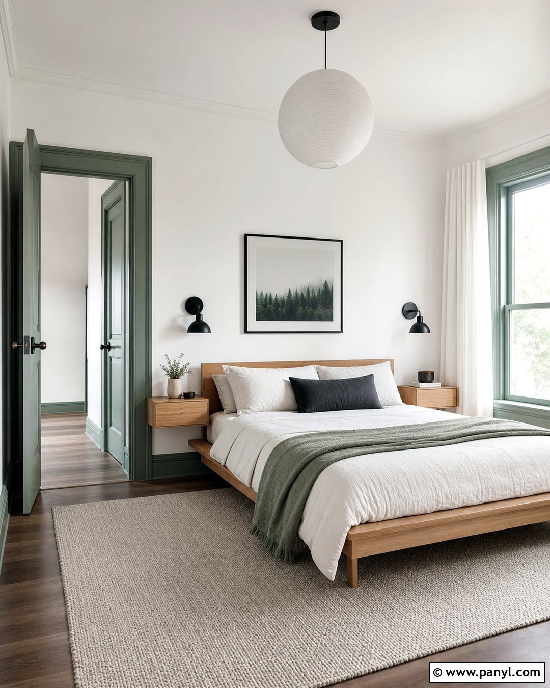 Green Trim Scandinavian Bedroom - 35 green trim white walls